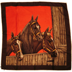 Designer Ladies Silk Scarf with Horse and Floral Print