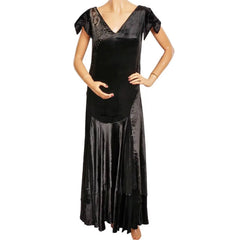 Vintage 1920s Evening Gown Black Panne Velvet Formal Dress M