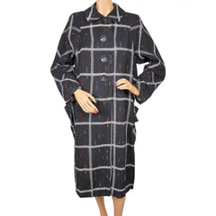 Vintage 1950s Swing Coat Checked Grey Wool w Flecks Ladies L