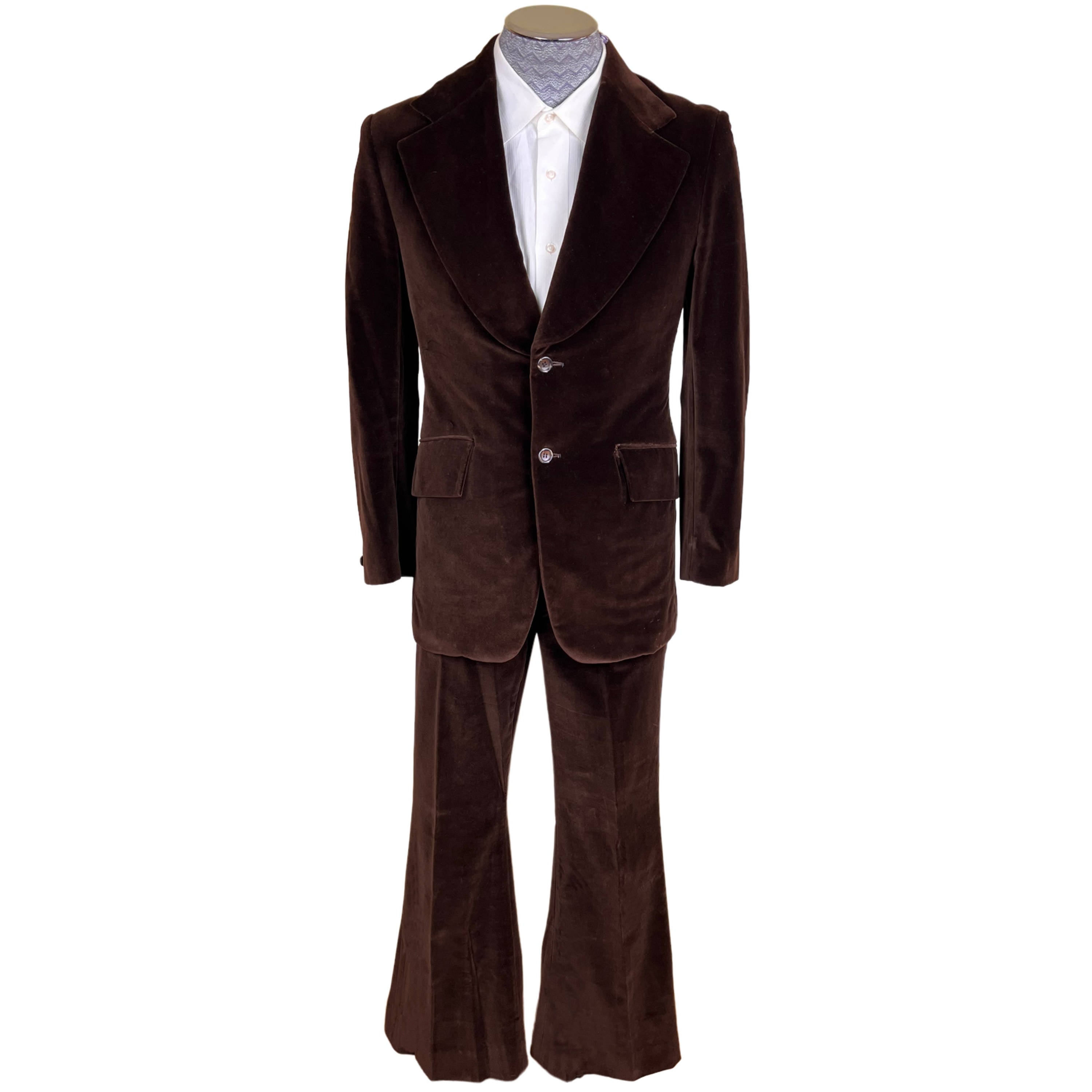 Vintage 1960s 70s Mens Suit Brown Velvet Le Chateau Made in France