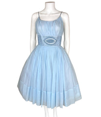 Vintage 1960s Party Dress Blue Organza Size M