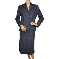 Vintage 1950s Skirt Suit Flecked Linear Pattern Size Medium