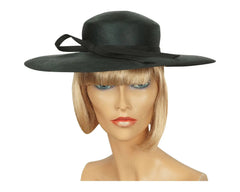 Vintage 1970s Wide Brim Hat Black Straw Marida England
