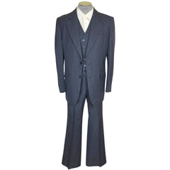 Vintage 1970s 3 Piece Suit Oleg Cassini Blue Wool Size L