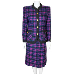 1980s Vintage Paula Klein Paris Skirt Suit Plaid Wool Size L