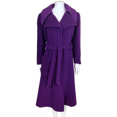 Vintage 1970s Wrap Coat Purple Wool Made in Canada Ladies M