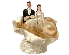 Vintage 50s Bride & Groom Chalkware Cake Topper 1951 J Levinsohn - Poppy's Vintage Clothing