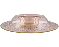 Art Deco Elegant Glass Centrepiece Console Bowl Wide Rolled Etched Rim Pink 13.25 - Poppy's Vintage Clothing