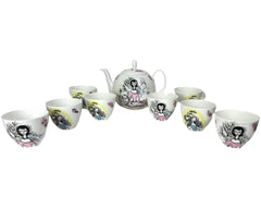 Vintage 1950s Foley Bone China Alice Pattern Teapot & 8 Cups Maureen Tanner - Poppy's Vintage Clothing