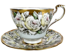 Vintage Paragon Bone China Cup & Saucer Roses on Gold A1584 Double Warrant - Poppy's Vintage Clothing