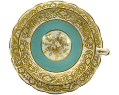 Vintage 1940s Hammersley Bone China Cup & Saucer Gold Floral and Turquoise 4897/5 - Poppy's Vintage Clothing