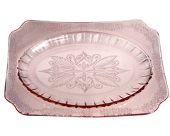 Jeannette Depression Glass Adam Platter Pink 11 3/4 Oval Within Rectangle - Poppy's Vintage Clothing