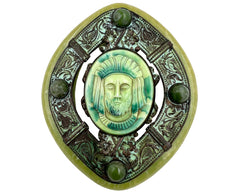 Vintage 1920s Egyptian Revival Pendant or Belt Buckle Poured Glass Celluloid & Patinated Copper - Poppy's Vintage Clothing