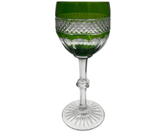 Antique Cristallerie St Louis Crystal Trianon Wine Glass Green Cut to Clear - Poppy's Vintage Clothing