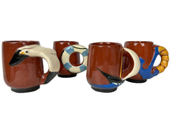 Vintage 1940s Quebec Pottery Nautical Mugs Marcel Choquette for Faiencerie dArt Marine Series - Poppy's Vintage Clothing