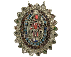 Large Antique Nepalese Tibetan Pendant Lord Vishnu Inlaid Coral & Turquoise VFG - Poppy's Vintage Clothing