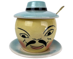 Vintage Anthropomorphic Asian Face Condiment Jam Jar Hot Sauce Japan Ceramic Unusual - Poppy's Vintage Clothing