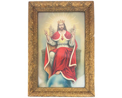 Antique Jesus Christ King Chromo Litho Print in Ornate Gold Gesso Frame - Poppy's Vintage Clothing