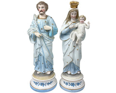 Antique Bisque Porcelain Statues Virgin Mary Joseph & Baby Jesus Holy Family Figurines