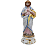 Antique Jesus Statue Sacred Heart Painted Porcelain 10.75 - Poppy's Vintage Clothing