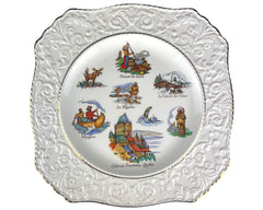 Vintage 1950s Royal Winton Le Vieux Canada Cake Plate Quebec French Canadian Motifs - Poppy's Vintage Clothing