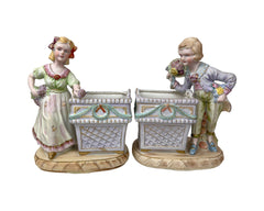 Vintage Bisque Porcelain Figural Planters Potpourri Boy & Girl Figurines - Poppy's Vintage Clothing