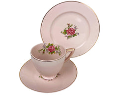 Vintage 1940s Wedgwood & Co Tudor Rose Blush Rose Cup and Saucer Trio Wartime Concentration Scheme - Poppy's Vintage Clothing