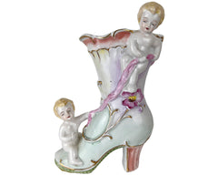 Vintage Porcelain Putti on Boot Planter - Poppy's Vintage Clothing