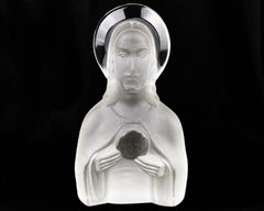 Vintage Jesus Christ Statue Ingrid Frosted Crystal Glass Czech Art Deco - Poppy's Vintage Clothing