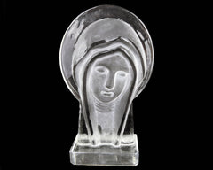 Vintage Virgin Mary Statue Ingrid Frosted Crystal Glass Czech Art Deco - Poppy's Vintage Clothing