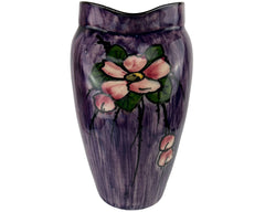 Antique Watcombe Torquay Pinched Pottery Vase Flower Design on Purple - Poppy's Vintage Clothing