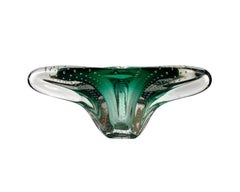 Vintage Murano Glass Bullicante Bowl Green Clear Controlled Bubble Hand Blown