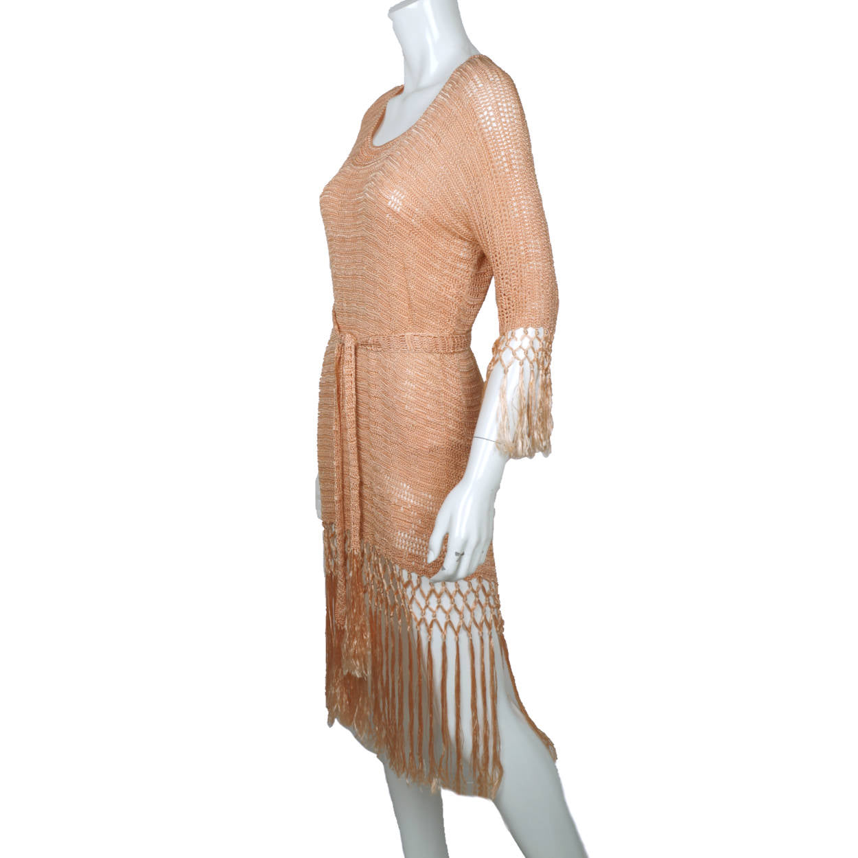 Vintage 1920s Silk Crochet Lace Knit Dress Pink Fringed Flapper Style ...