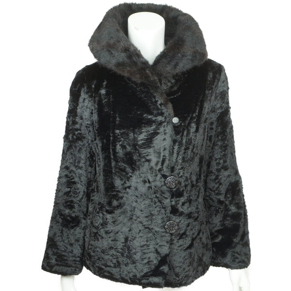 Short Faux Fur Jacket - Black - Ladies