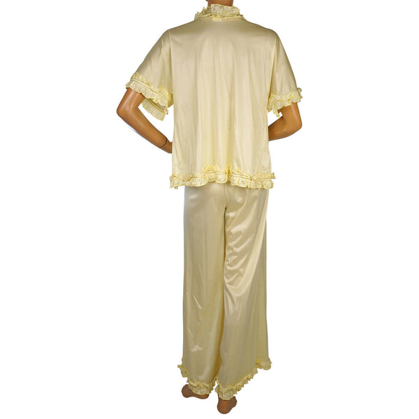 Vintage 1970s Lounging Pyjamas Yellow Nylon Pajamas Ladies S