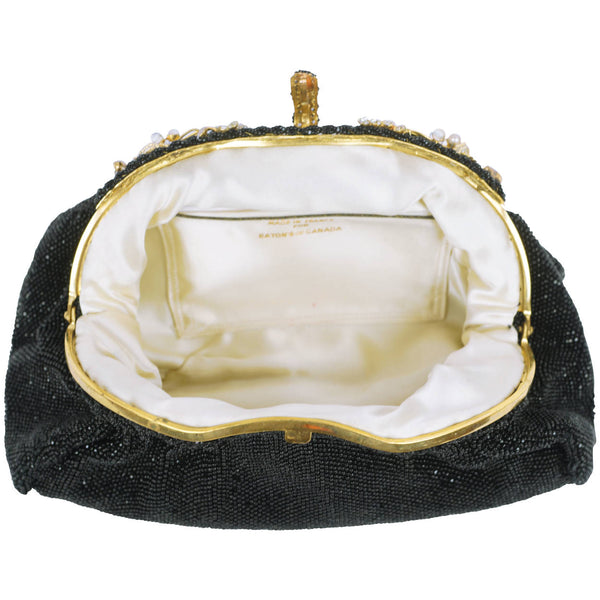 Black Satin Embroideried Clutch Bags Pearls Beads Evening Bags  Beaded  evening bags, Evening clutch bag, Vintage evening bags