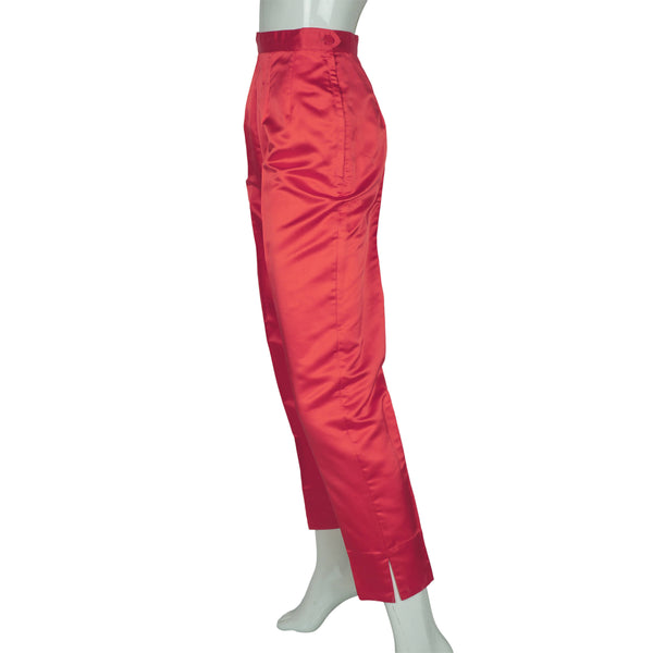 1950s Satin Capri Pants / 1950s Hollywood High Waist Red Satin 50s Capri  Pants / 50s Cigarette Pants 