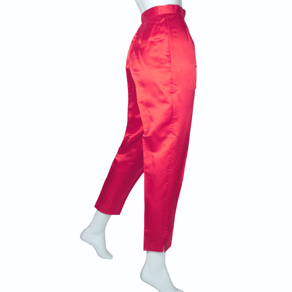 1950s Satin Capri Pants / 1950s Hollywood High Waist Red Satin 50s