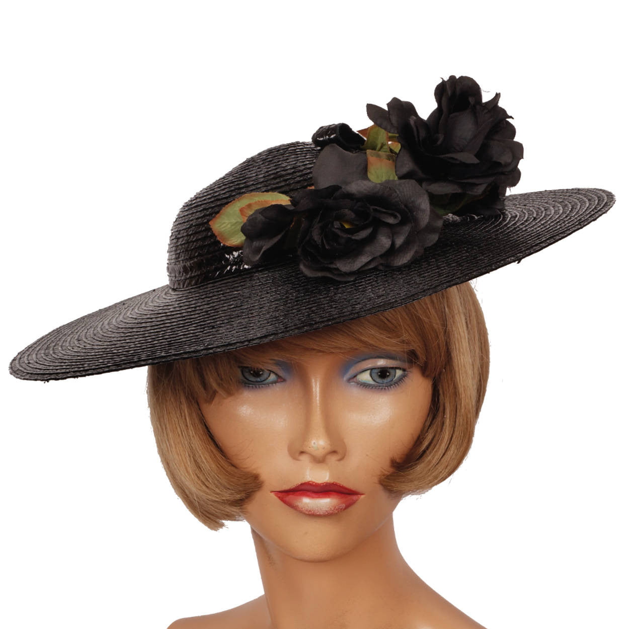 Vintage Adolfo II Black Straw Wide Brim Ladies Hat Size Medium