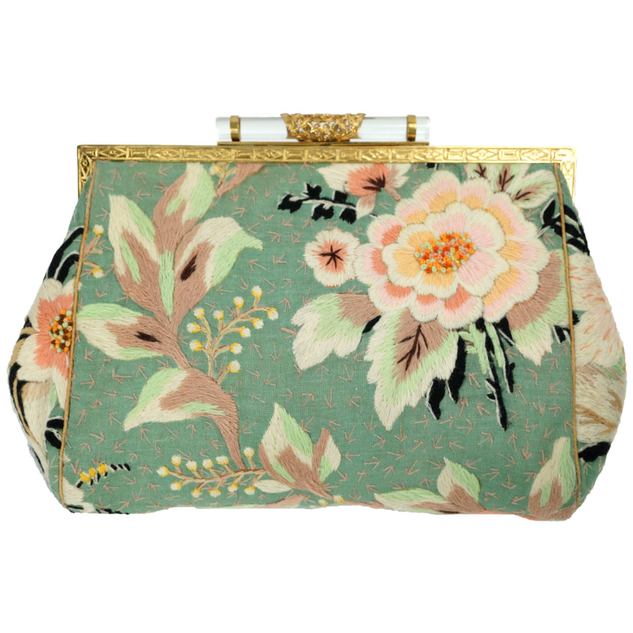 Vintage 1930s Clutch Purse Floral Embroidery Ed B Robinson Handbag