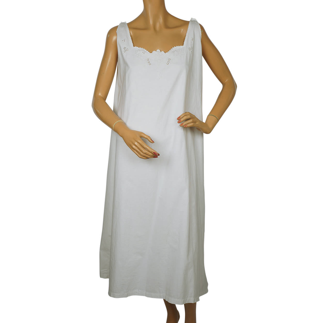 Antique White Cotton Nightie Embroidered Nightgown 1910s Size Large