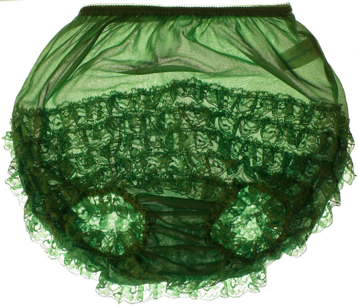 Vintage Sheer Nylon Panty Green Lace Frill Ruffles Unused w Tag