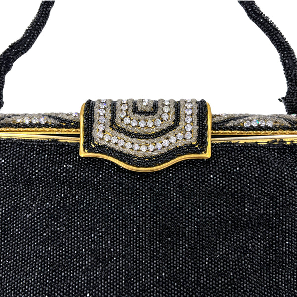 1950's French Black Beaded Evening Bag With Cameos at 1stDibs