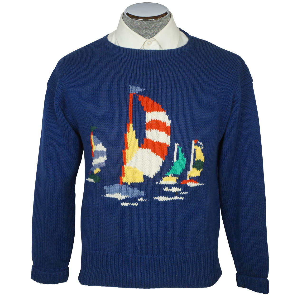 Vintage 80s Ralph Lauren Polo Intarsia Sailboats Sweater M