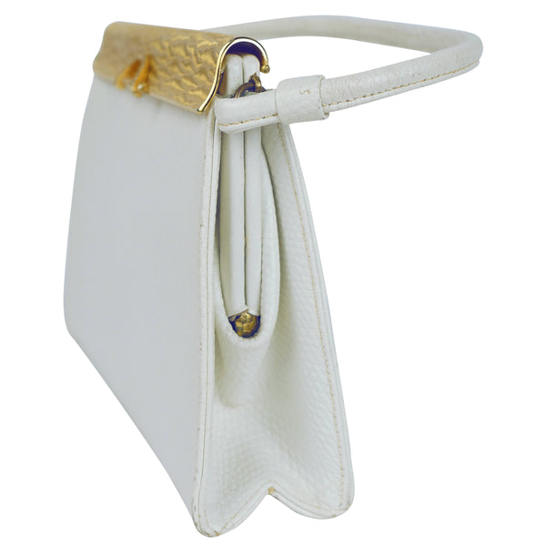 Vintage 60s White Leather Handbag Lewis Purses NY LA - ShopperBoard