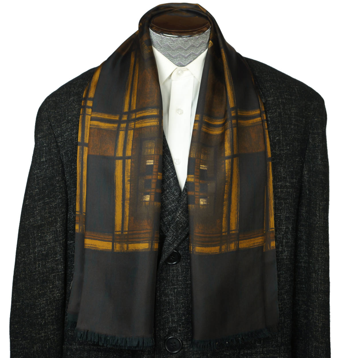 Men's Silk Scarf, Yellow & Grey Patterns