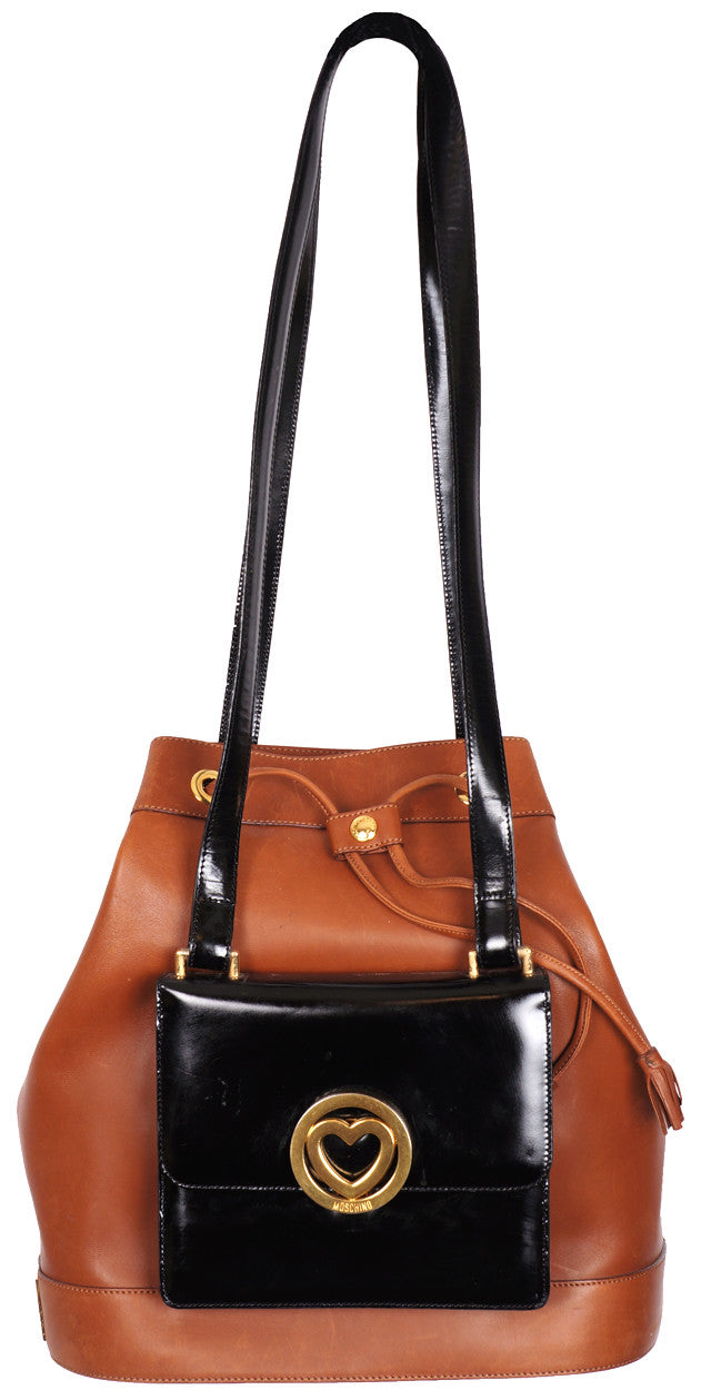 Vintage Italian Handbag and Shoulder Strap in Black and Brown 