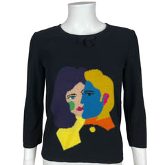Vintage Sonia Rykiel Intarsia Sweater Man Woman Faces Sz 40