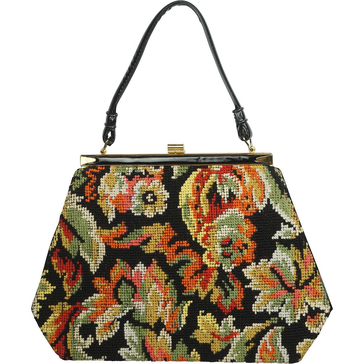 Vintage 60s Tapestry & Wooden Frame Purse Handbag