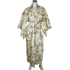 Vintage 60s Unused Japanese Silk Kimono Persimmon Pattern